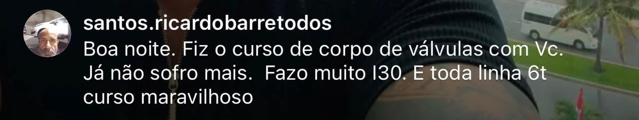 Comentário de aluno sobre o curso de corpo de válvulas